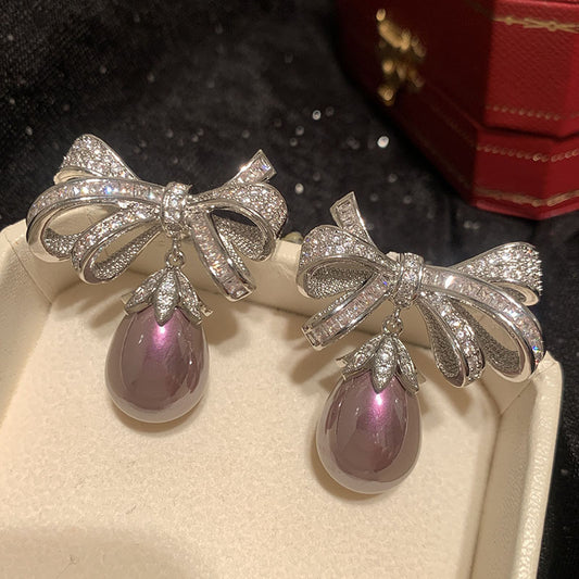 Bilincolor Purple Knot Pearl Earrings