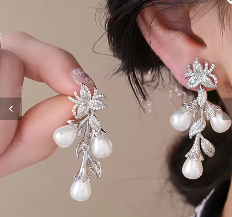 Zircon Pearl Tassel Earrings