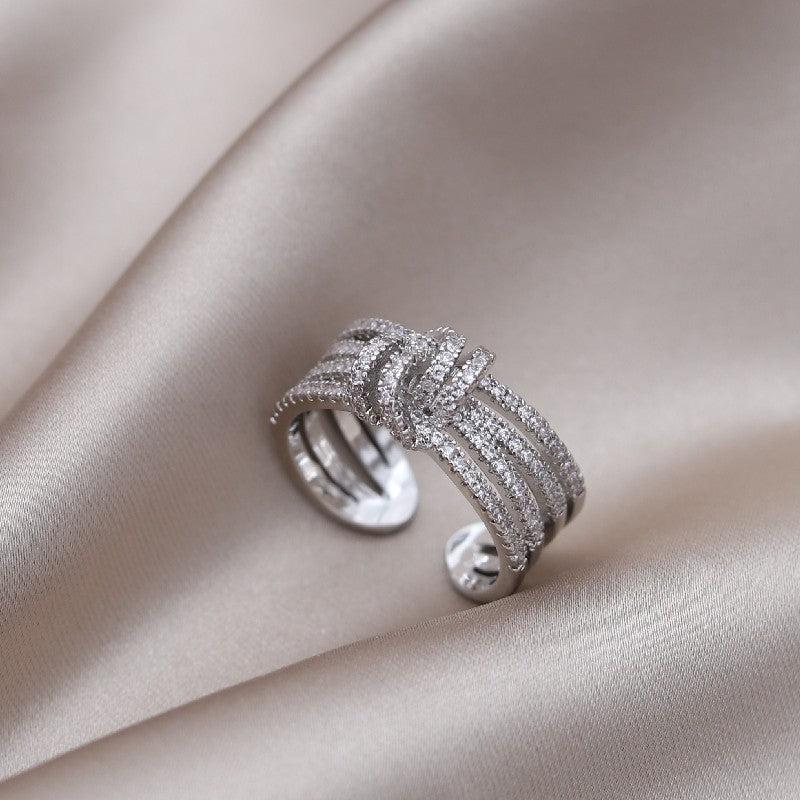 14K gold plated cross knotted zircon open ring 