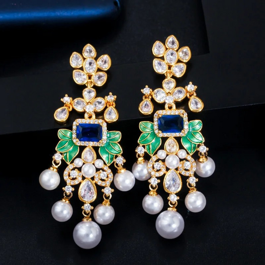 Long Dangle Pearl Earrings