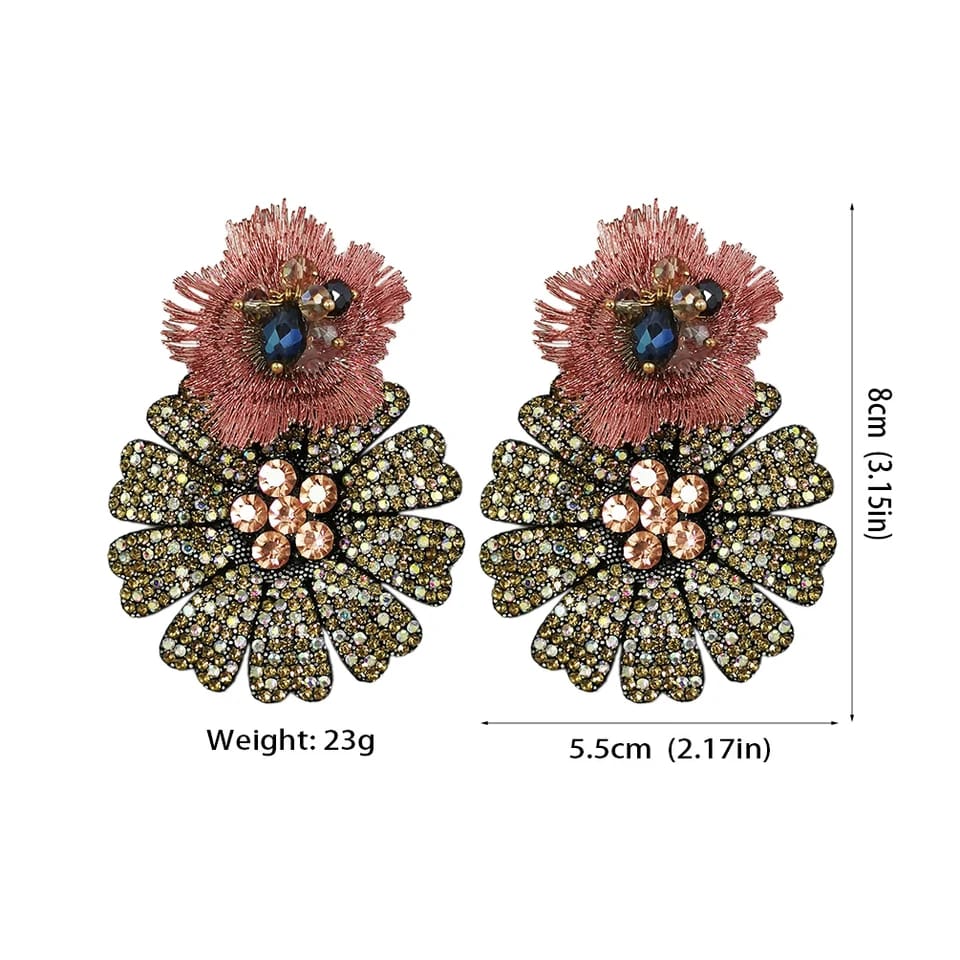 Big Rhinestones Flower Drop Earrings