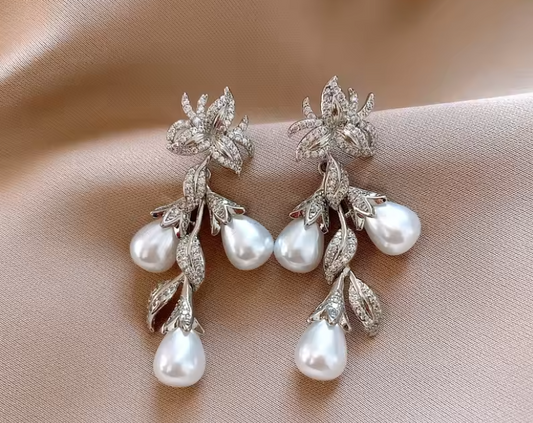 Zircon Pearl Tassel Earrings