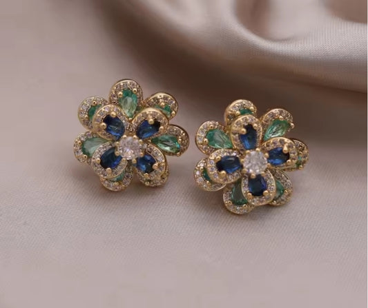 Zircon double floral earrings