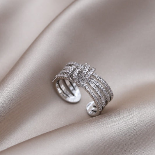 14K gold plated cross knotted zircon open ring&nbsp;
